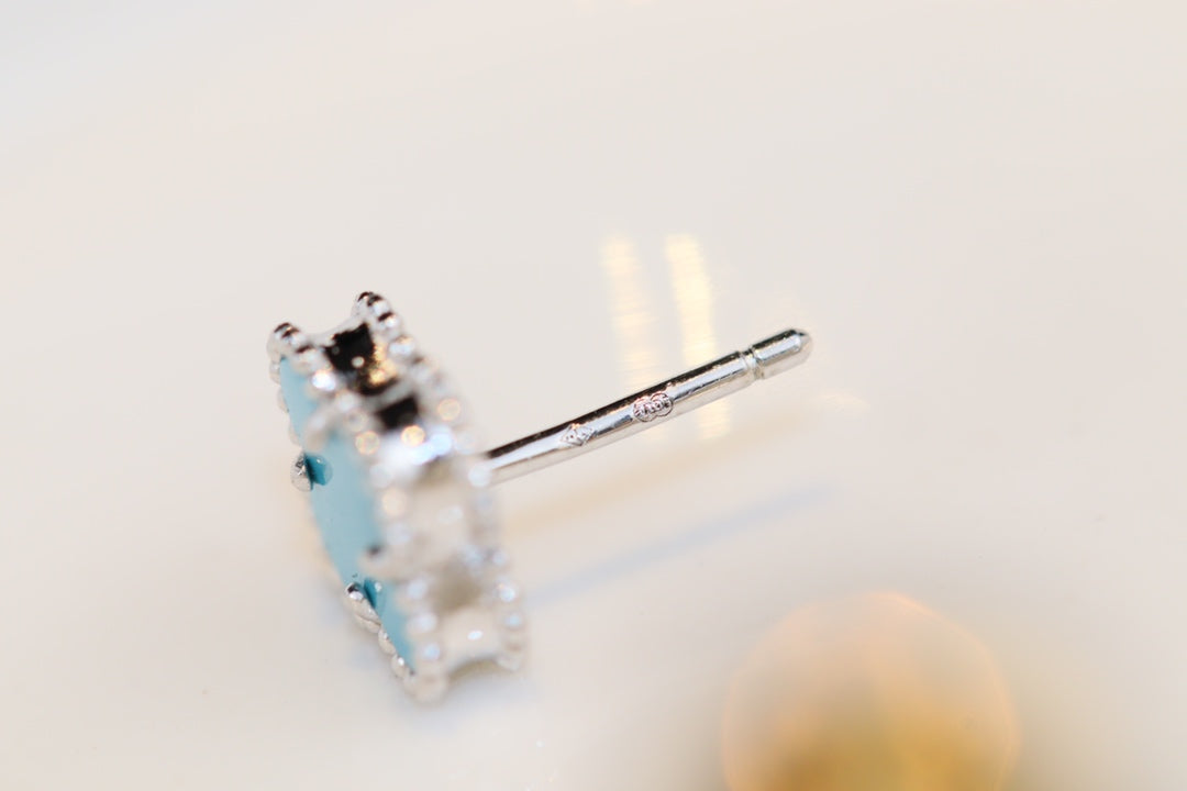 [Elite]CLOVER MINI TURQUOISE SILVER STUD EARRINGS