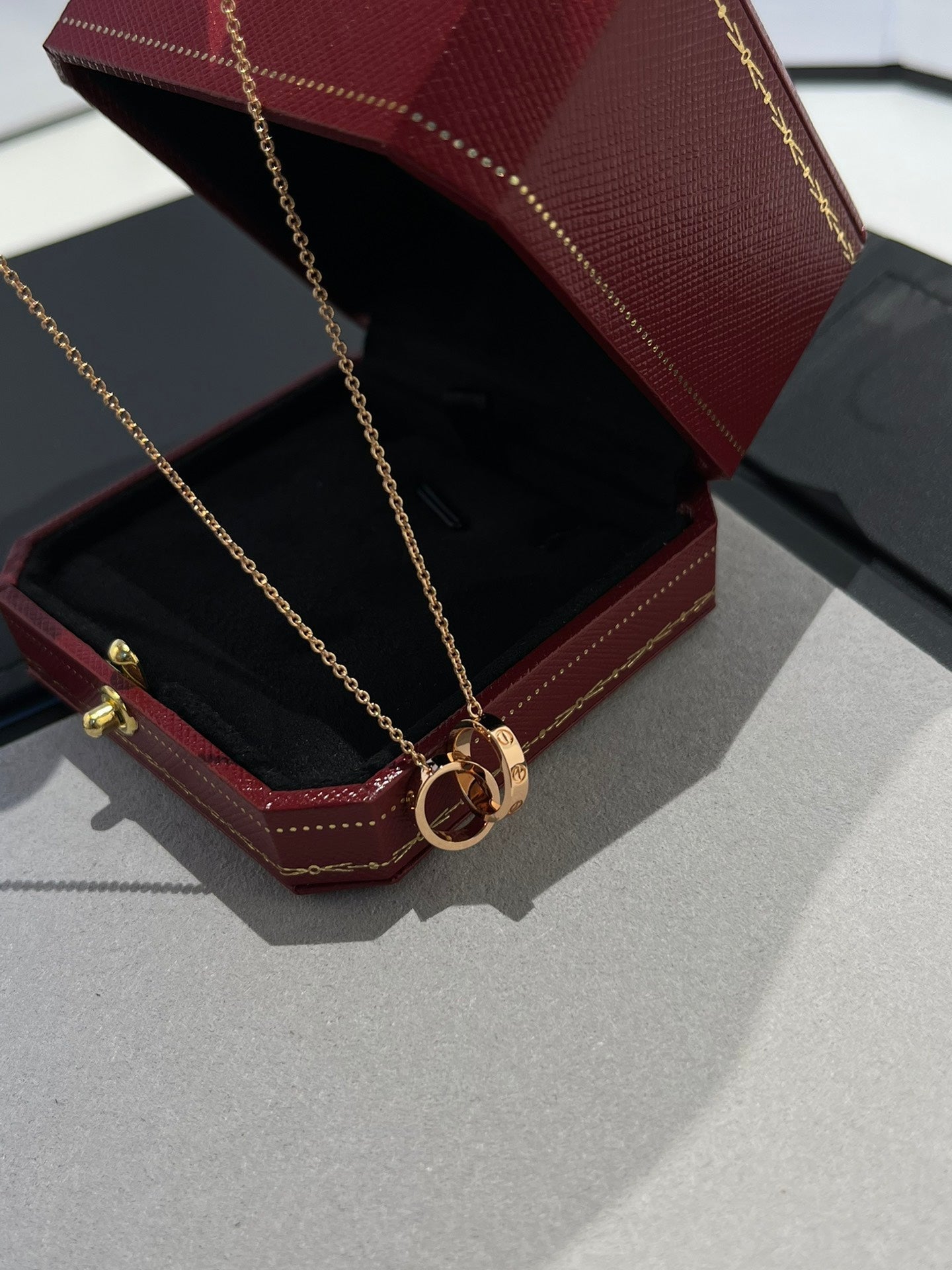 [Elite]LOVE NECKLACE DOUBLE RING PINK GOLD