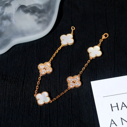 [Elite]CLOVER WHITE PEARL MOP 5 MOTIF BRACELET COLLECTION