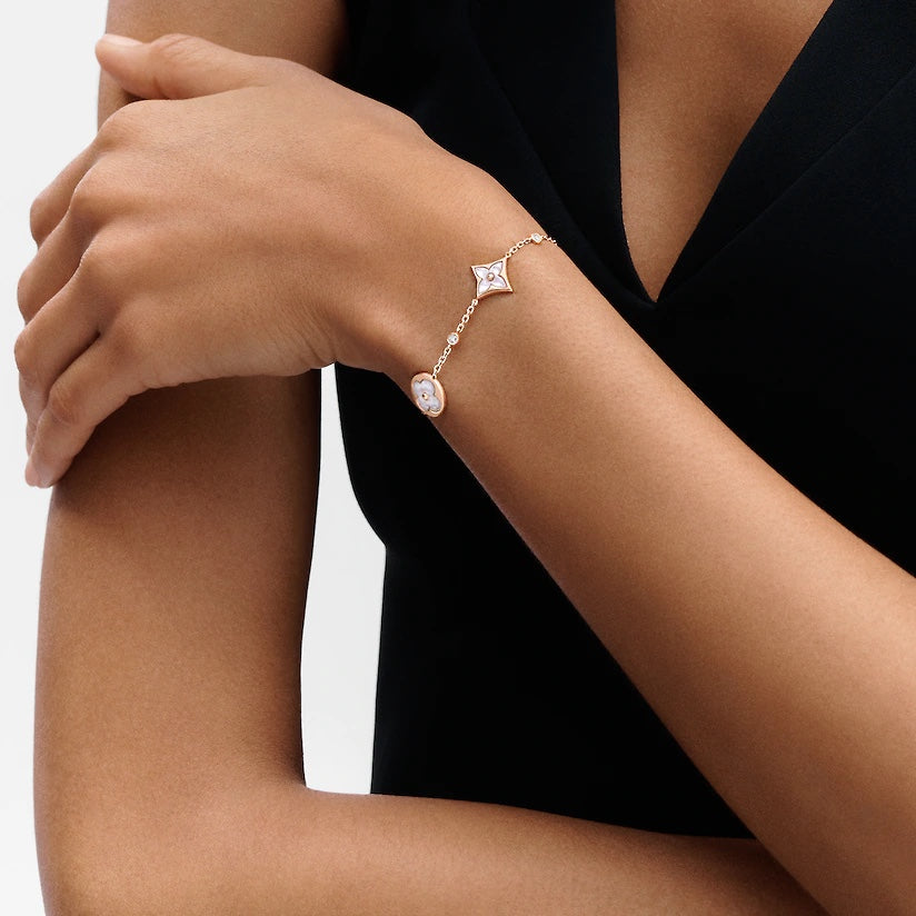 [Elite]STAR AND SUN 4 MOTIF WHITE MOP PINK GOLD BRACELET