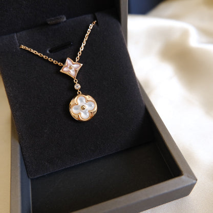 [Elite]STAR AND SUN WHITE MOP 2 MOTIF PINK GOLD NECKLACE