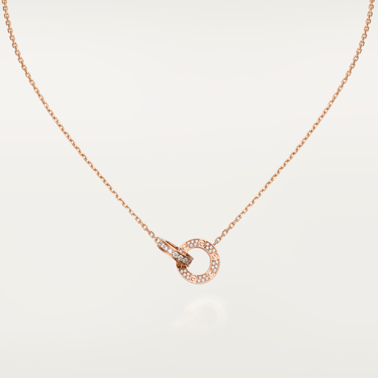 [Elite]LOVE 7.6MM NECKLACE ROSE GOLD AND SILVER  FULL DIAMOND