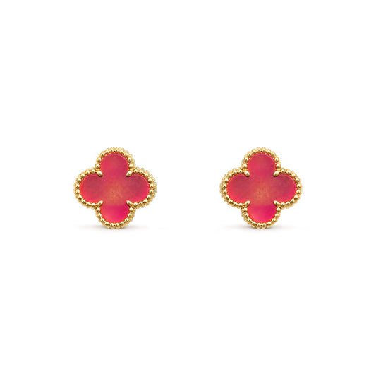 [Elite]NEW CLOVER 15MM PINK ENAMEL STUD EARRINGS