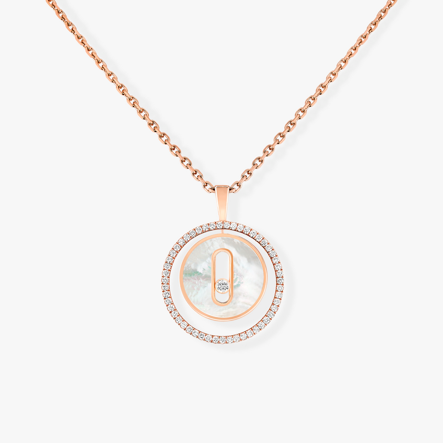 [Elite]LUCKY MOVE 1 DIAMOND WHITE MOTHER OF PEARL PINK GOLD DIAMOND NECKLACE