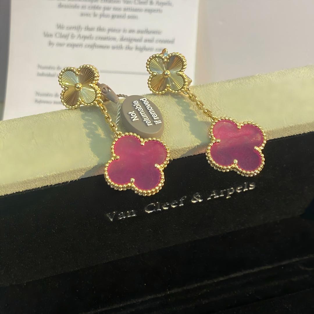 [Elite]NEW CLOVER 2 MOTIF PINK ENAMEL EARRINGS