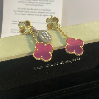 [Elite]NEW CLOVER 2 MOTIF PINK ENAMEL EARRINGS