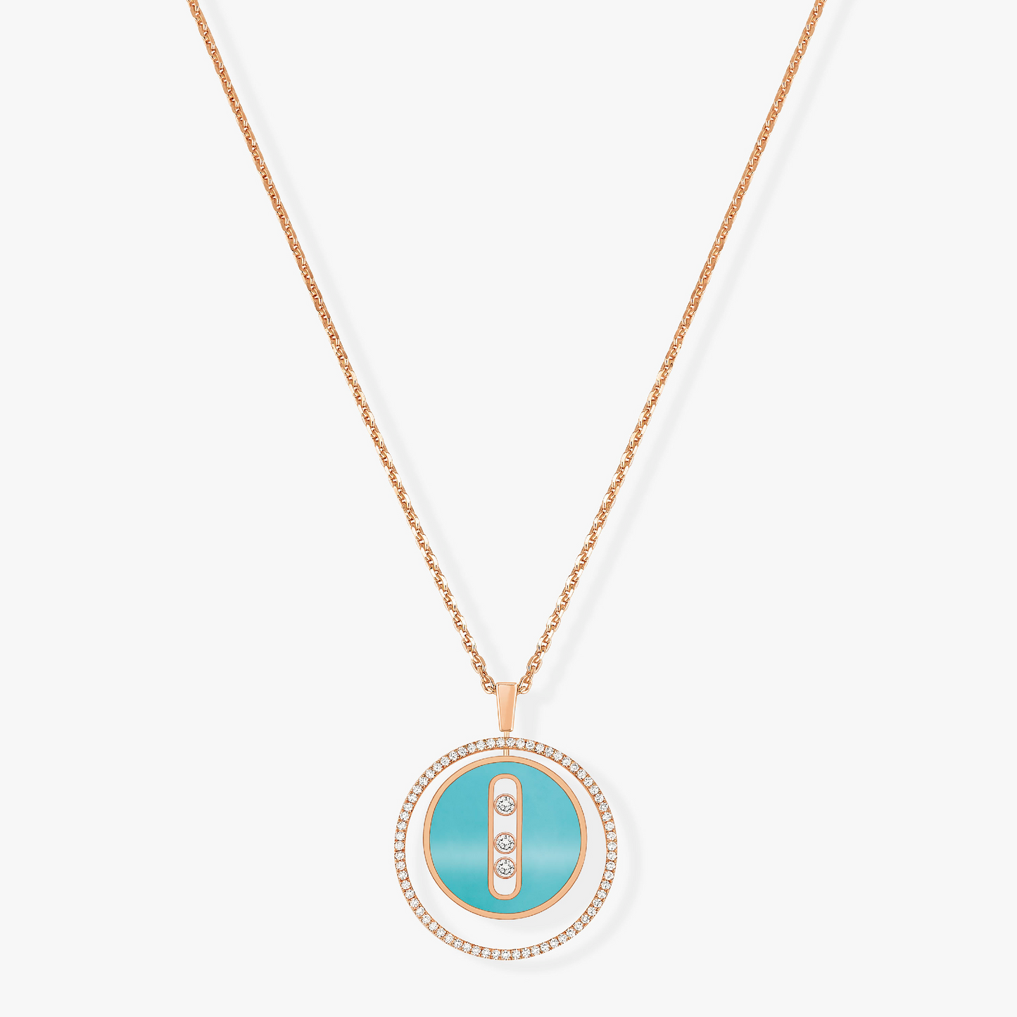 [Elite]LUCKY MOVE 3 DIAMONDS TURQUOISE PINK GOLD DIAMOND NECKLACE