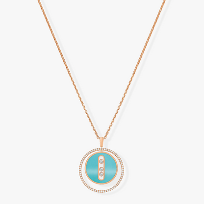 [Elite]LUCKY MOVE 3 DIAMONDS TURQUOISE PINK GOLD DIAMOND NECKLACE