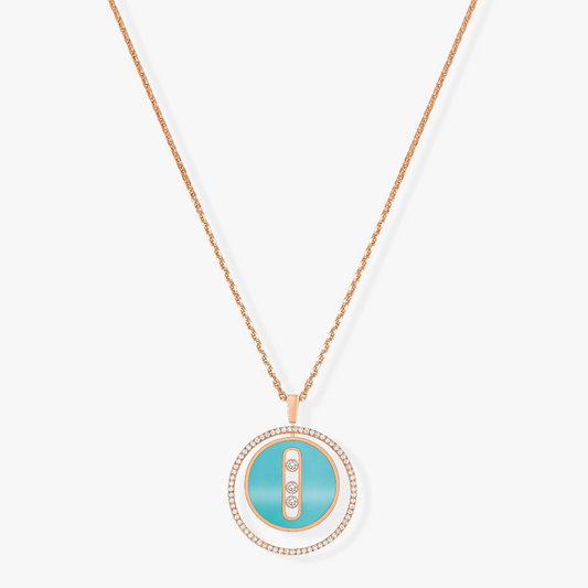 [Elite]LUCKY MOVE 3 DIAMONDS TURQUOISE PINK GOLD DIAMOND NECKLACE