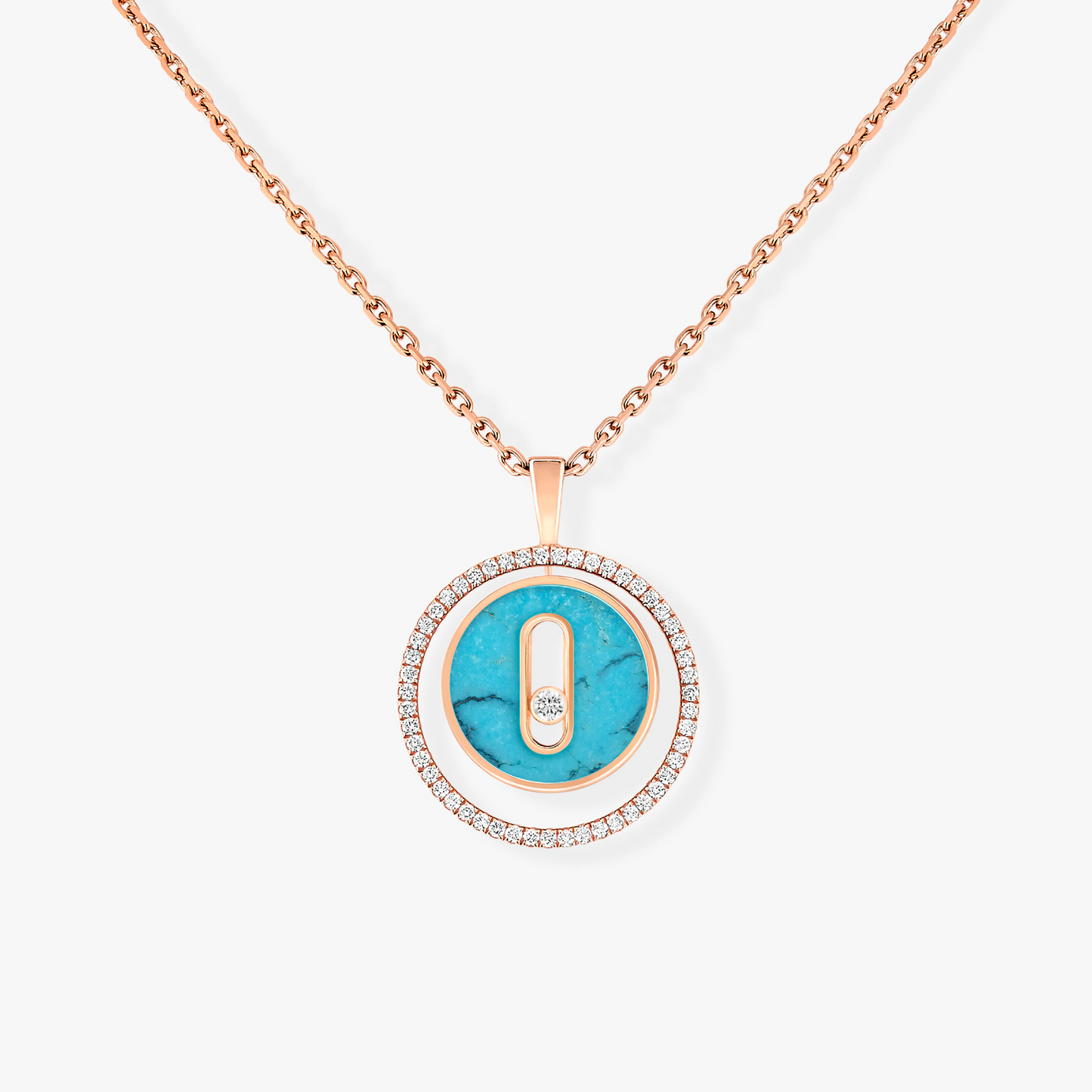[Elite]LUCKY MOVE 1 DIAMOND TURQUOISE PINK GOLD DIAMOND NECKLACE