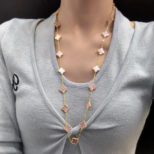 [Elite]CLOVER 20 MOTIFS PINK MOP NECKLACE