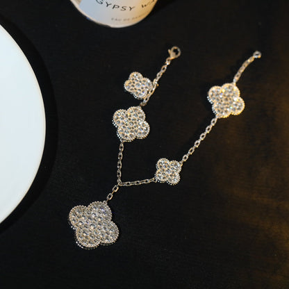 [Elite]CLOVER BRACELET 5 MOTIF SILVER DIAMOND PAVED