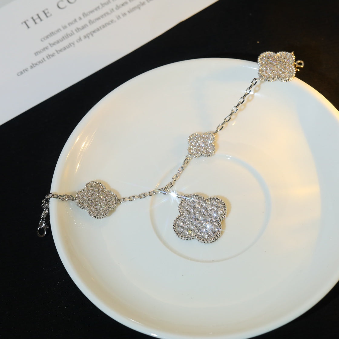 [Elite]CLOVER BRACELET 5 MOTIF SILVER DIAMOND PAVED