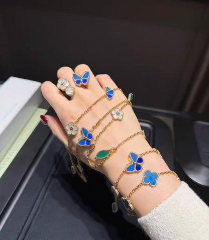 [Elite]LUCKY SPRING GOLD BLUESTONE WHITE MOTHER-OF-PEARL BRACELET