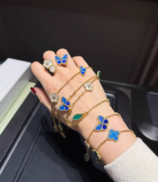 [Elite]LUCKY SPRING GOLD BLUESTONE WHITE MOTHER-OF-PEARL BRACELET