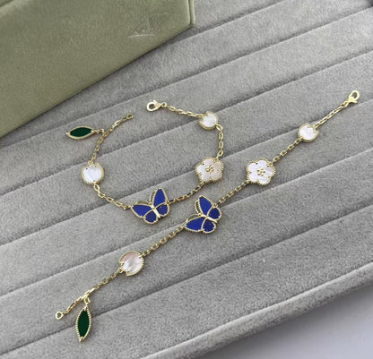 [Elite]LUCKY SPRING GOLD BLUESTONE WHITE MOTHER-OF-PEARL BRACELET