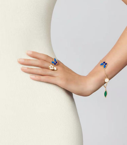 [Elite]LUCKY SPRING GOLD BLUESTONE WHITE MOTHER-OF-PEARL BRACELET