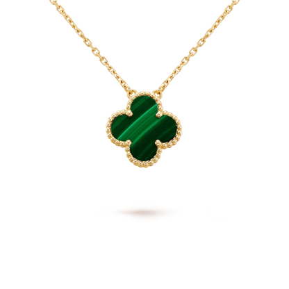 [Elite]CLOVER 15MM MALACHITE SINGLE FLOWER  NECKLACE