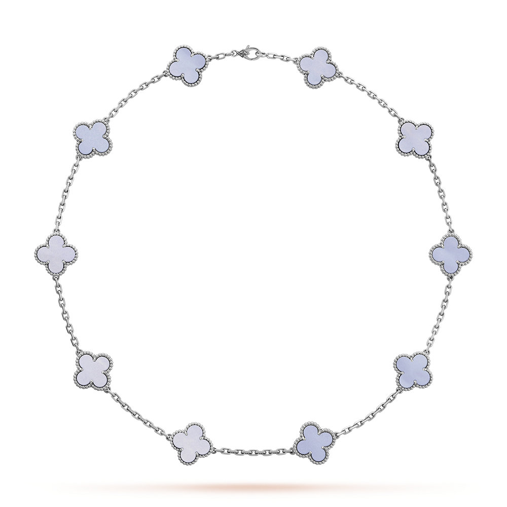 [Elite]CLOVER 10 MOTIFS BLUE CHALCEDONY NECKLACE