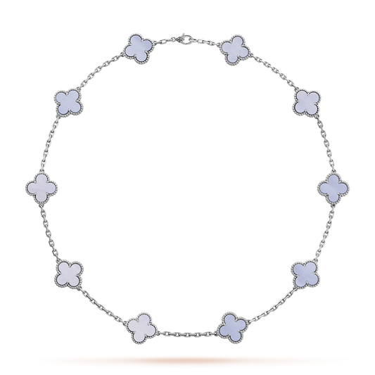 [Elite]CLOVER 10 MOTIFS BLUE CHALCEDONY NECKLACE
