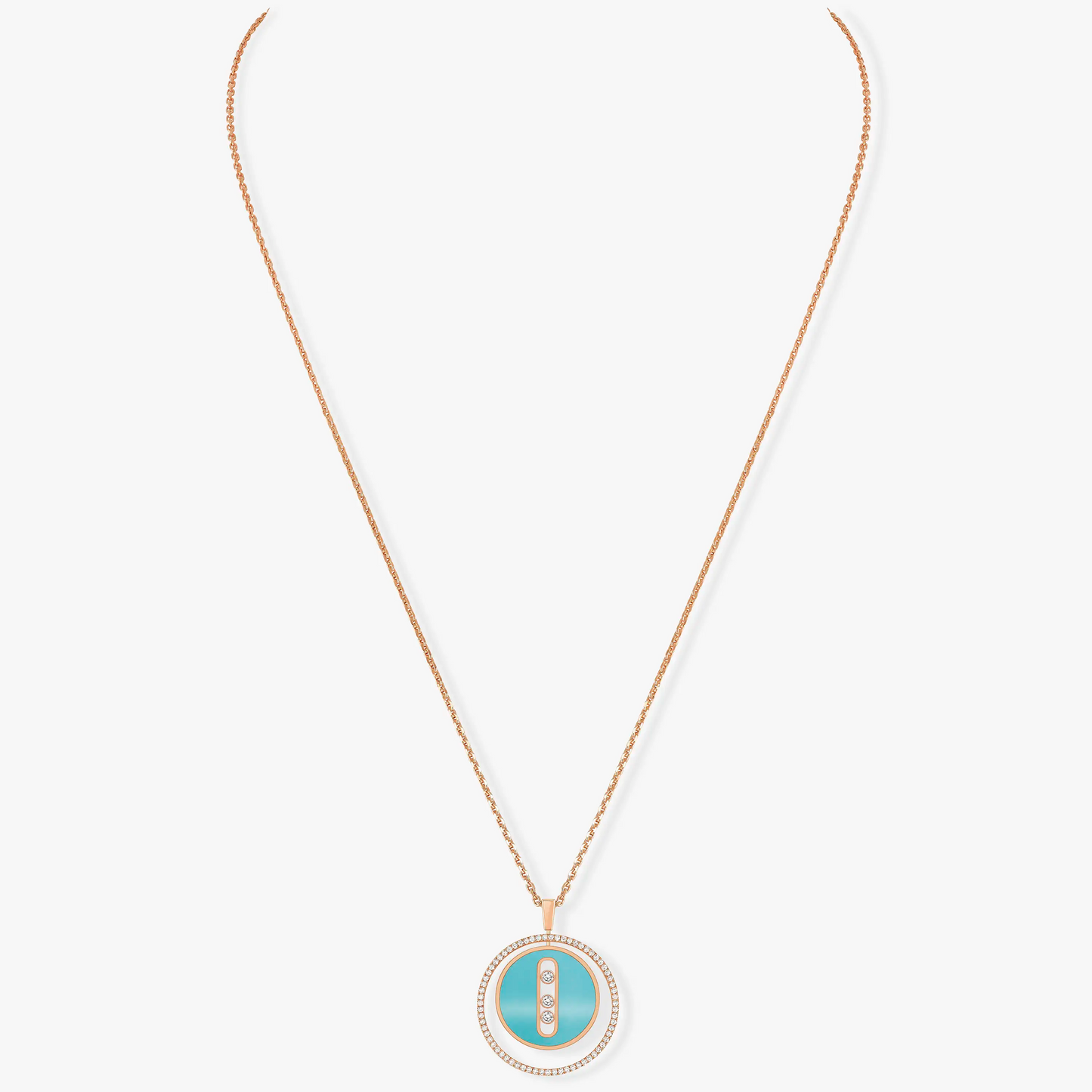 [Elite]LUCKY MOVE 3 DIAMONDS TURQUOISE PINK GOLD DIAMOND NECKLACE