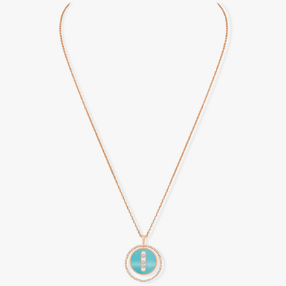 [Elite]LUCKY MOVE 3 DIAMONDS TURQUOISE PINK GOLD DIAMOND NECKLACE