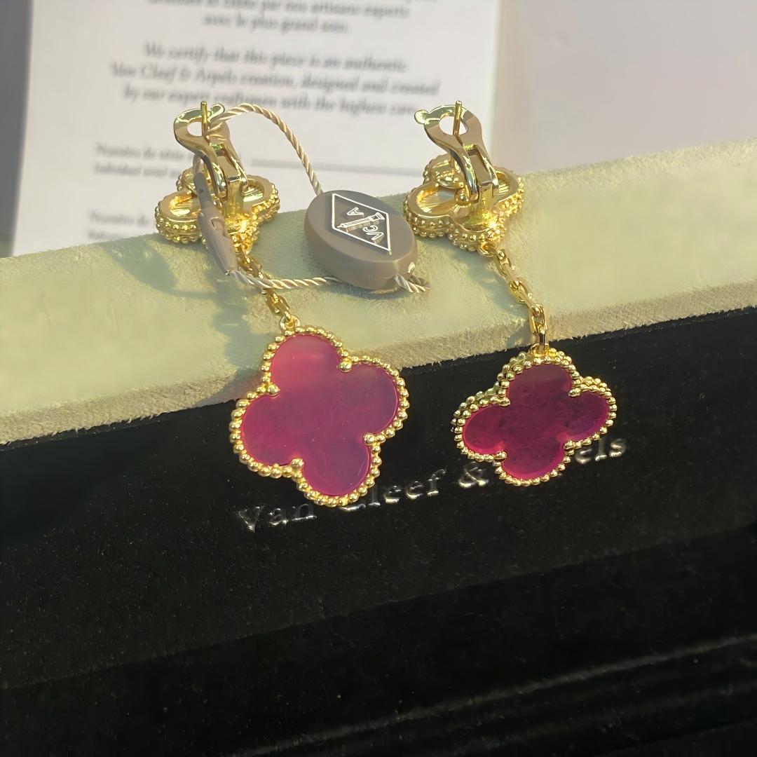 [Elite]NEW CLOVER 2 MOTIF PINK ENAMEL EARRINGS