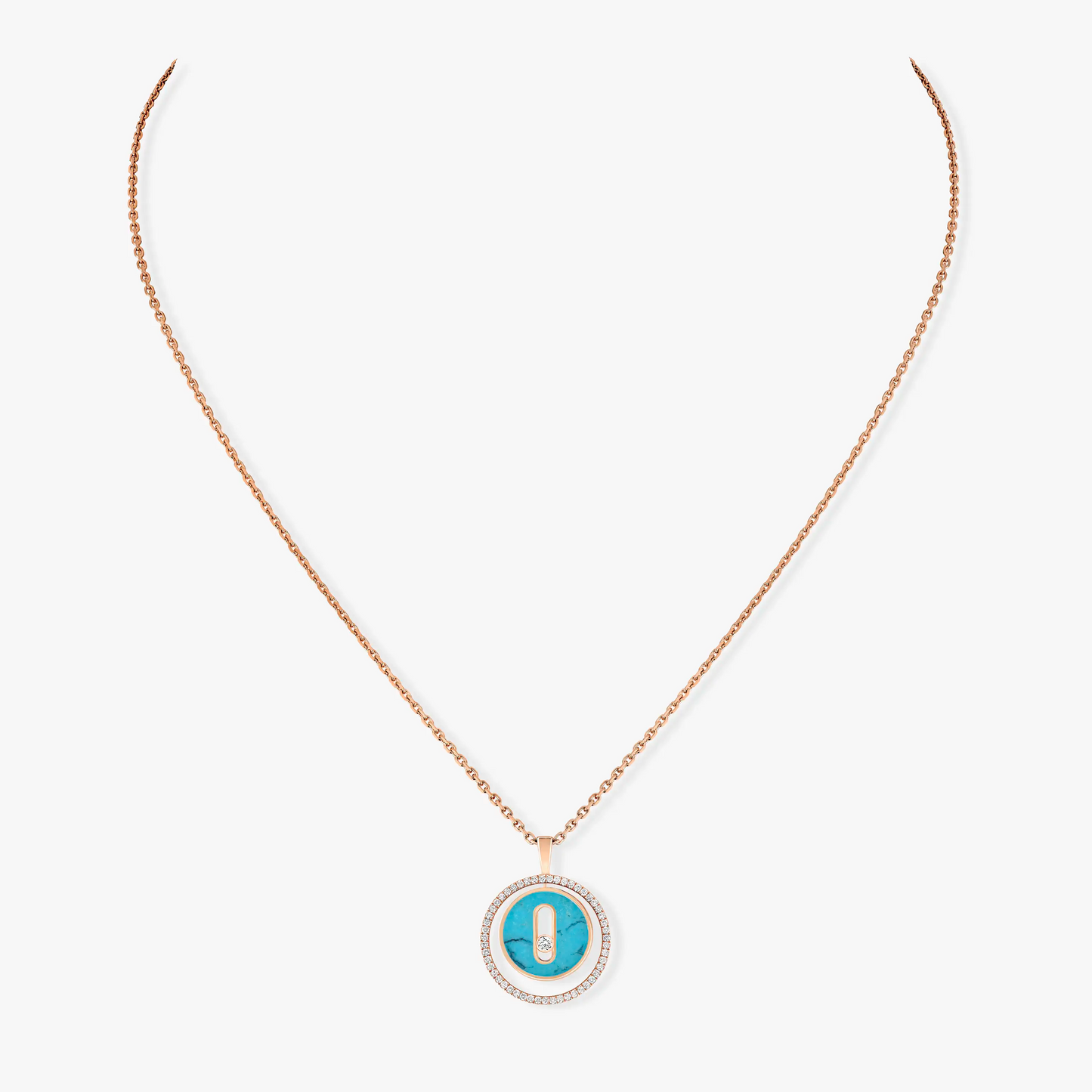 [Elite]LUCKY MOVE 1 DIAMOND TURQUOISE PINK GOLD DIAMOND NECKLACE