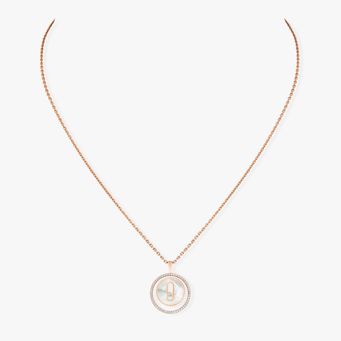 [Elite]LUCKY MOVE 1 DIAMOND WHITE MOTHER OF PEARL PINK GOLD DIAMOND NECKLACE