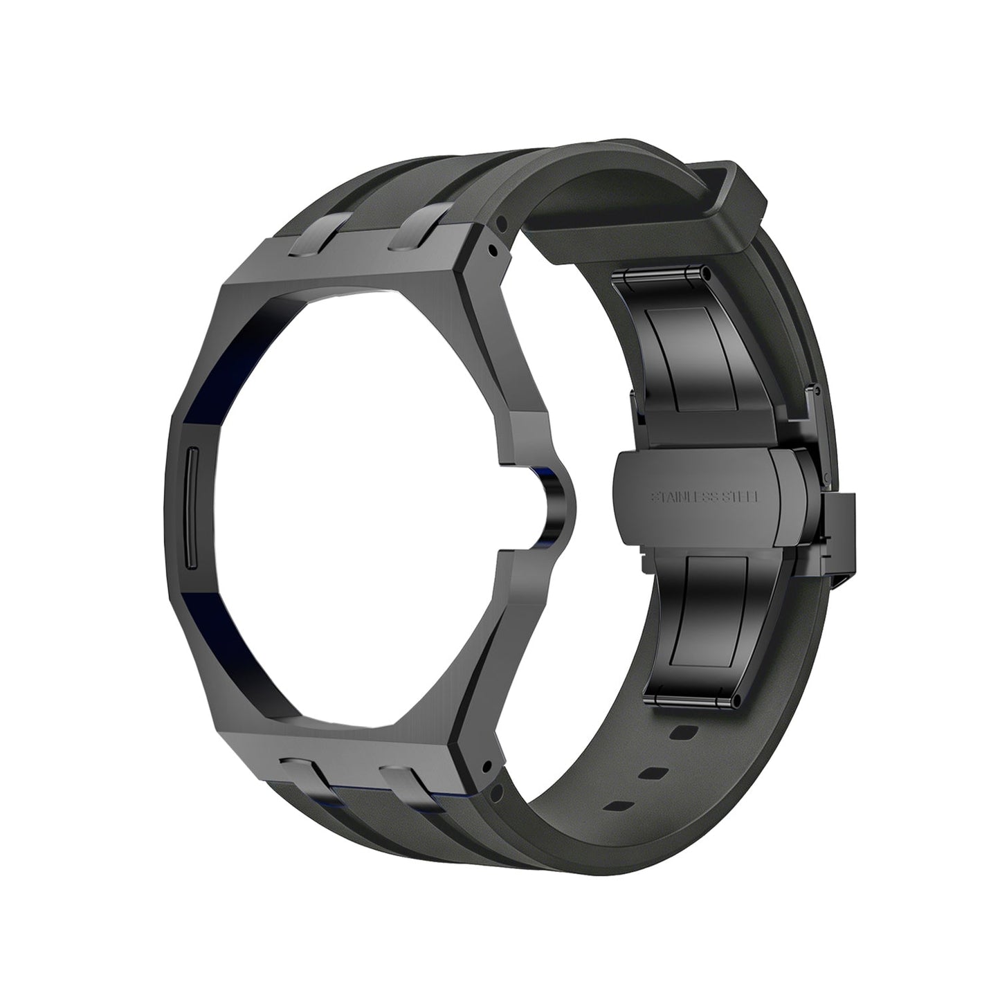 Oak Pop Black Steel Silicone Strap