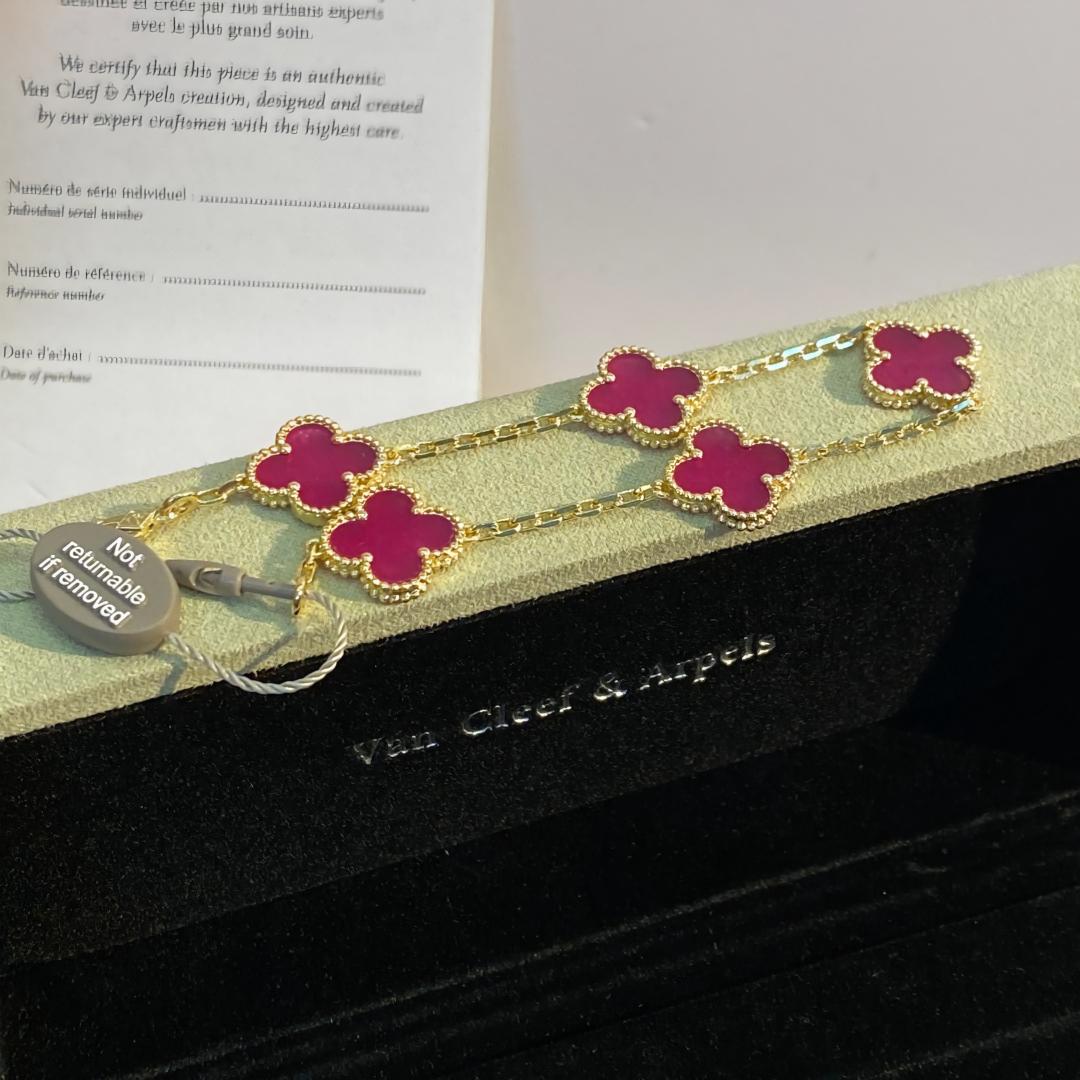 [Elite]NEW CLOVER 5 MOTIFS PINK ENAMEL BRACELET