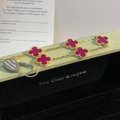 [Elite]NEW CLOVER 5 MOTIFS PINK ENAMEL BRACELET