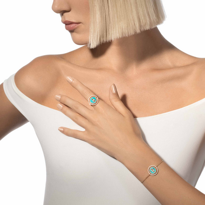 [Elite]LUCKY MOVE TURQUOISE PINK GOLD DIAMOND BRACELET