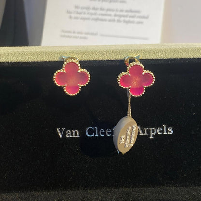 [Elite]NEW CLOVER 15MM PINK ENAMEL STUD EARRINGS