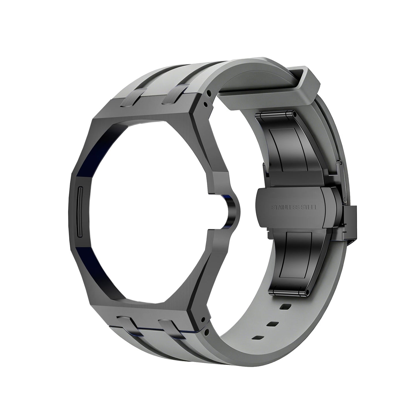 Oak Pop Black Steel Silicone Strap