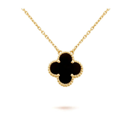 [Elite]CLOVER 15MM BLACK ONYX SINGLE FLOWER NECKLACE