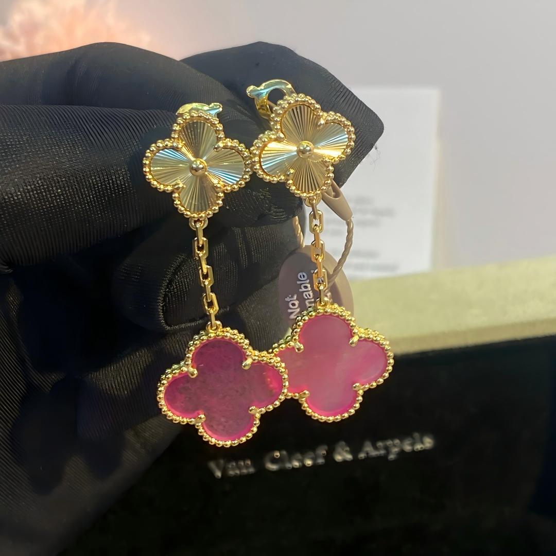 [Elite]NEW CLOVER 2 MOTIF PINK ENAMEL EARRINGS