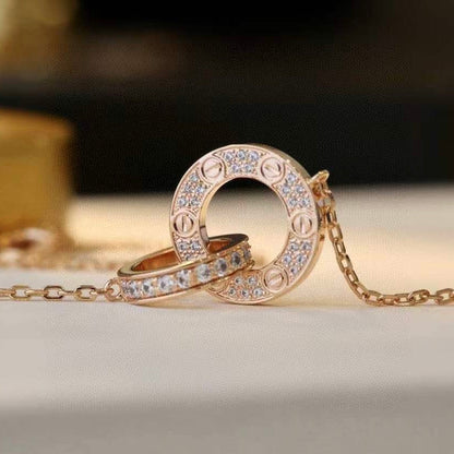 [Elite]LOVE 7.6MM NECKLACE ROSE GOLD AND SILVER  FULL DIAMOND