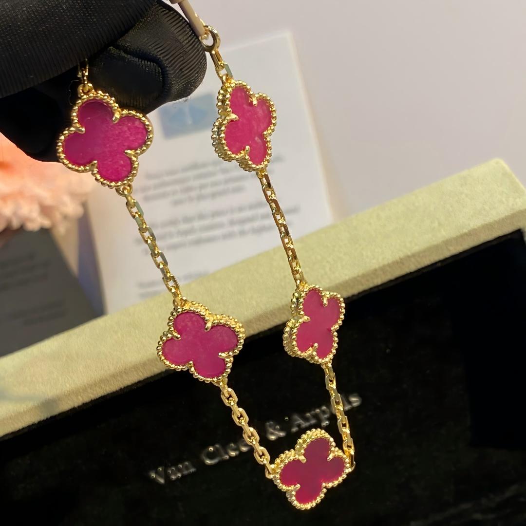 [Elite]NEW CLOVER 5 MOTIFS PINK ENAMEL BRACELET