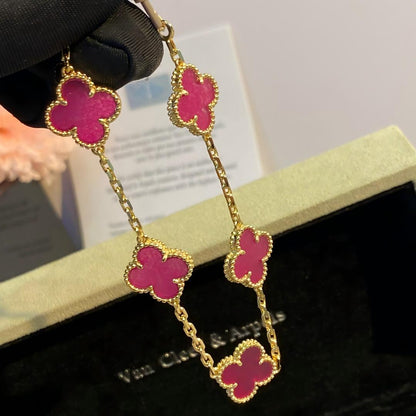 [Elite]NEW CLOVER 5 MOTIFS PINK ENAMEL BRACELET