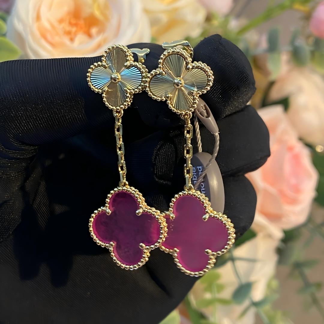 [Elite]NEW CLOVER 2 MOTIF PINK ENAMEL EARRINGS