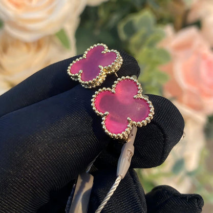 [Elite]NEW CLOVER 15MM PINK ENAMEL STUD EARRINGS