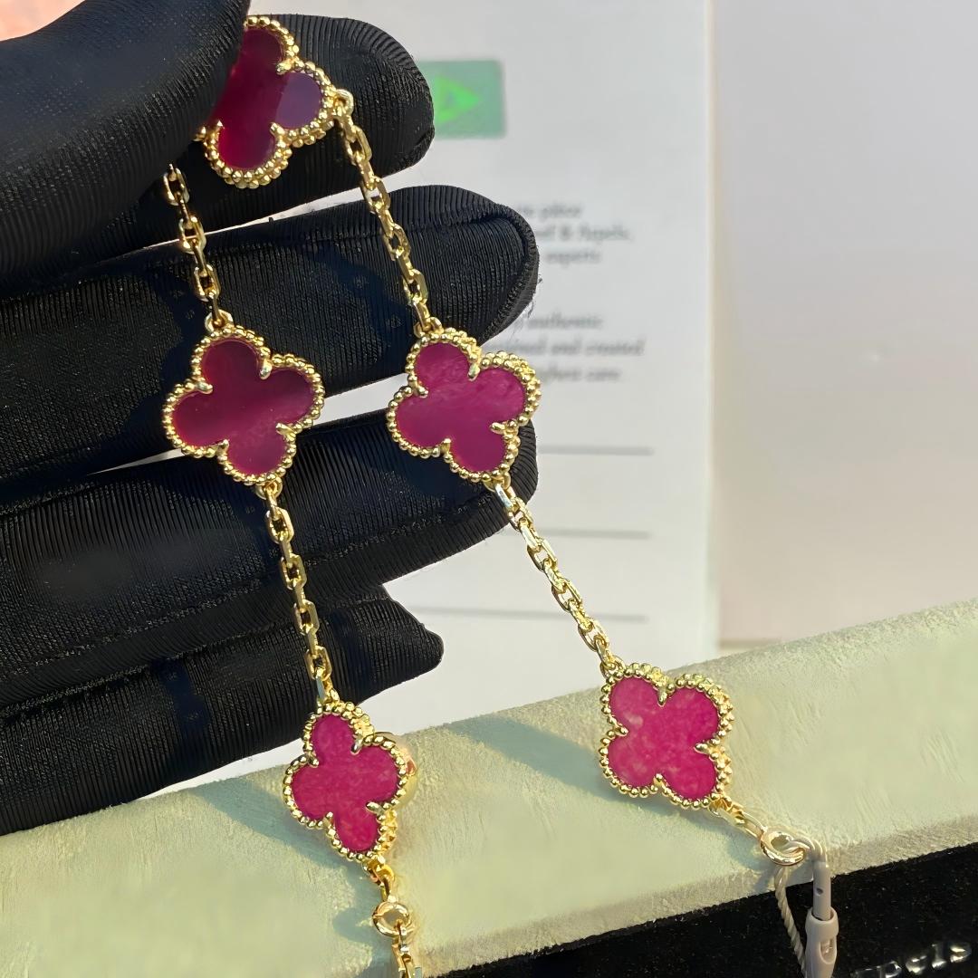 [Elite]NEW CLOVER 5 MOTIFS PINK ENAMEL BRACELET