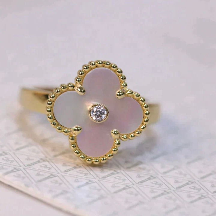 [Elite]CLOVER PINK MOP RING GOLD DIAMOND