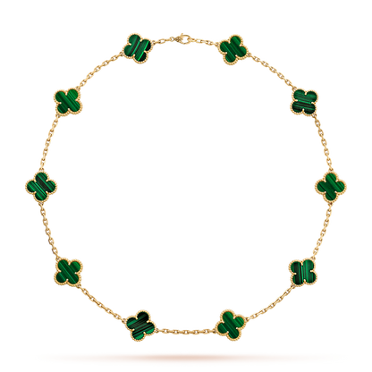 [Elite]CLOVER 10 MOTIFS MALACHITE NECKLACE