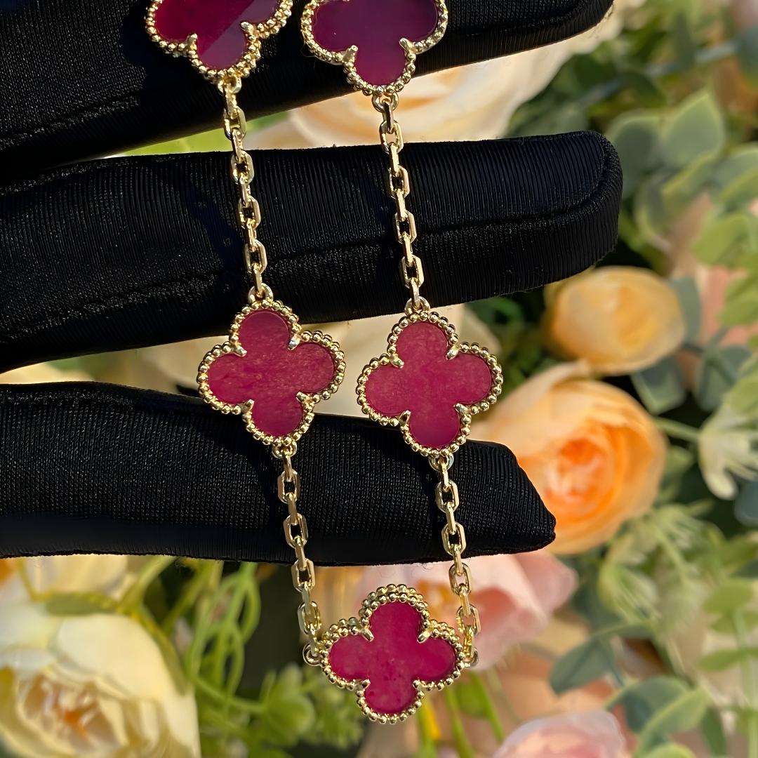 [Elite]NEW CLOVER 5 MOTIFS PINK ENAMEL BRACELET