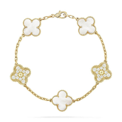 [Elite]CLOVER WHITE PEARL MOP 5 MOTIF BRACELET COLLECTION