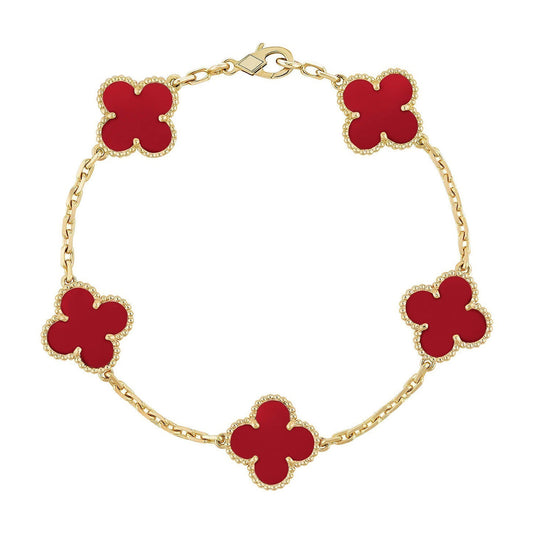 [Elite] CLOVER 5 MOTIF RED CORNELIAN BRACELET COLLECTION