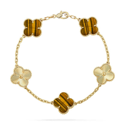 [Elite] CLOVER 5 MOTIFS TIGER EYE BRACELET COLLECTION
