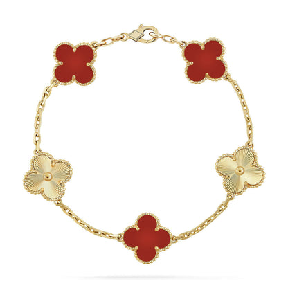 [Elite] CLOVER 5 MOTIF RED CORNELIAN BRACELET COLLECTION